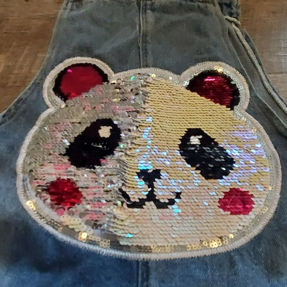 Girls/Kids Size 14 No Brand Overalls/Bibs Has a sequin flip Panda face light was - Picture 5 of 10